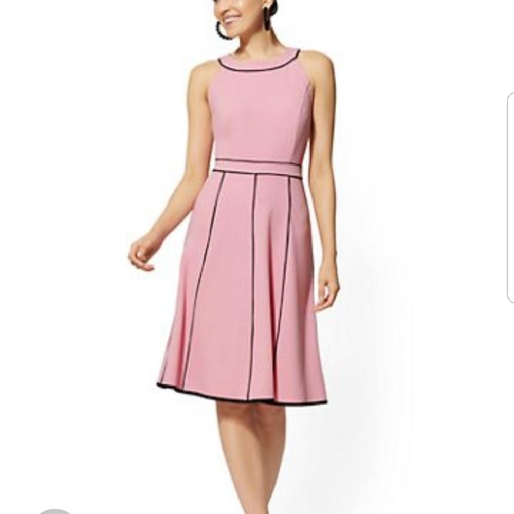 Piped Halter Fit & Flare Dress